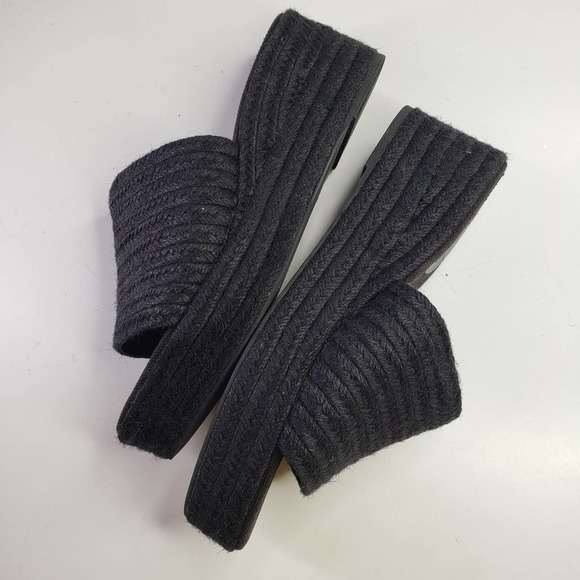 J.Crew Platform Wedge‎ Espadrilles Wedge Slide Sandals 10 Black Jute - Picture 5 of 7